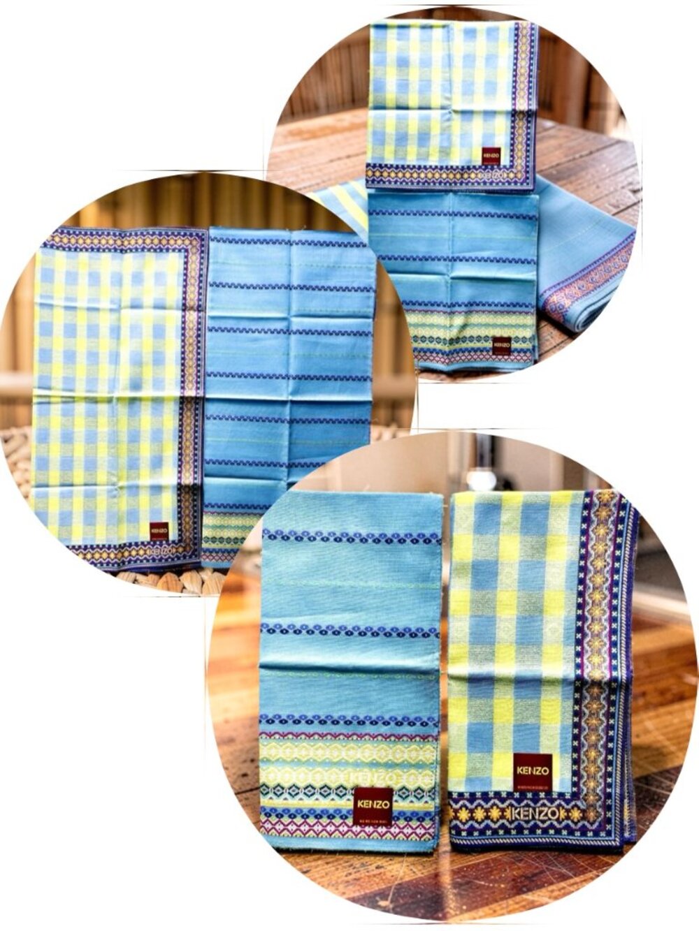 2 New Kenzo Paris Men/Women Handkerchief cotton 18" Blue yellow red checks(19)